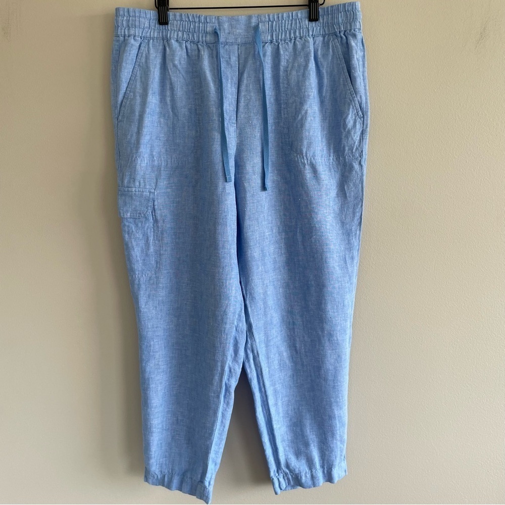 Talbots Women's 100% Linen Drawstring Pull On Pants Blue Size Large